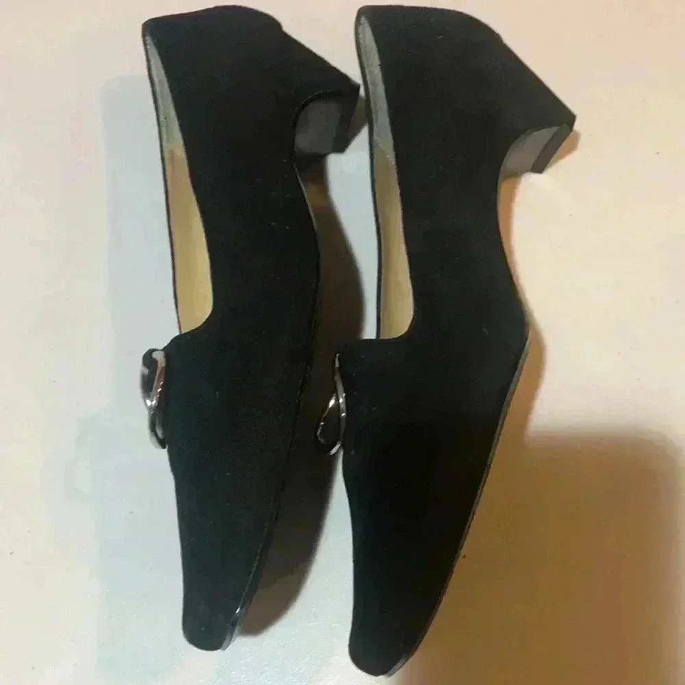 Maggie Sweet Retro Style 1.5 inch Heel Square Toe Silver Ring Top Shoe-Sz 7.5M